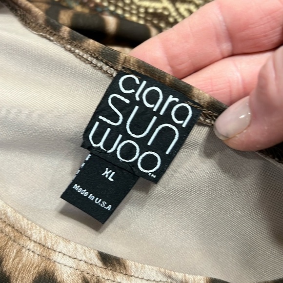 Clara Sun Woo Knit Cheetah Print Tunic with Gathered Hip XL Lagenlook Staple - Picture 11 of 12